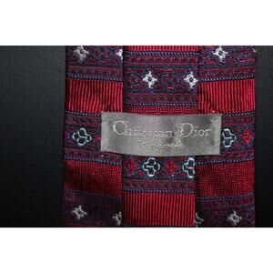 Christian Dior Cravate Silk Tie –Burgundy Red Geometric Pattern Vintage Designer